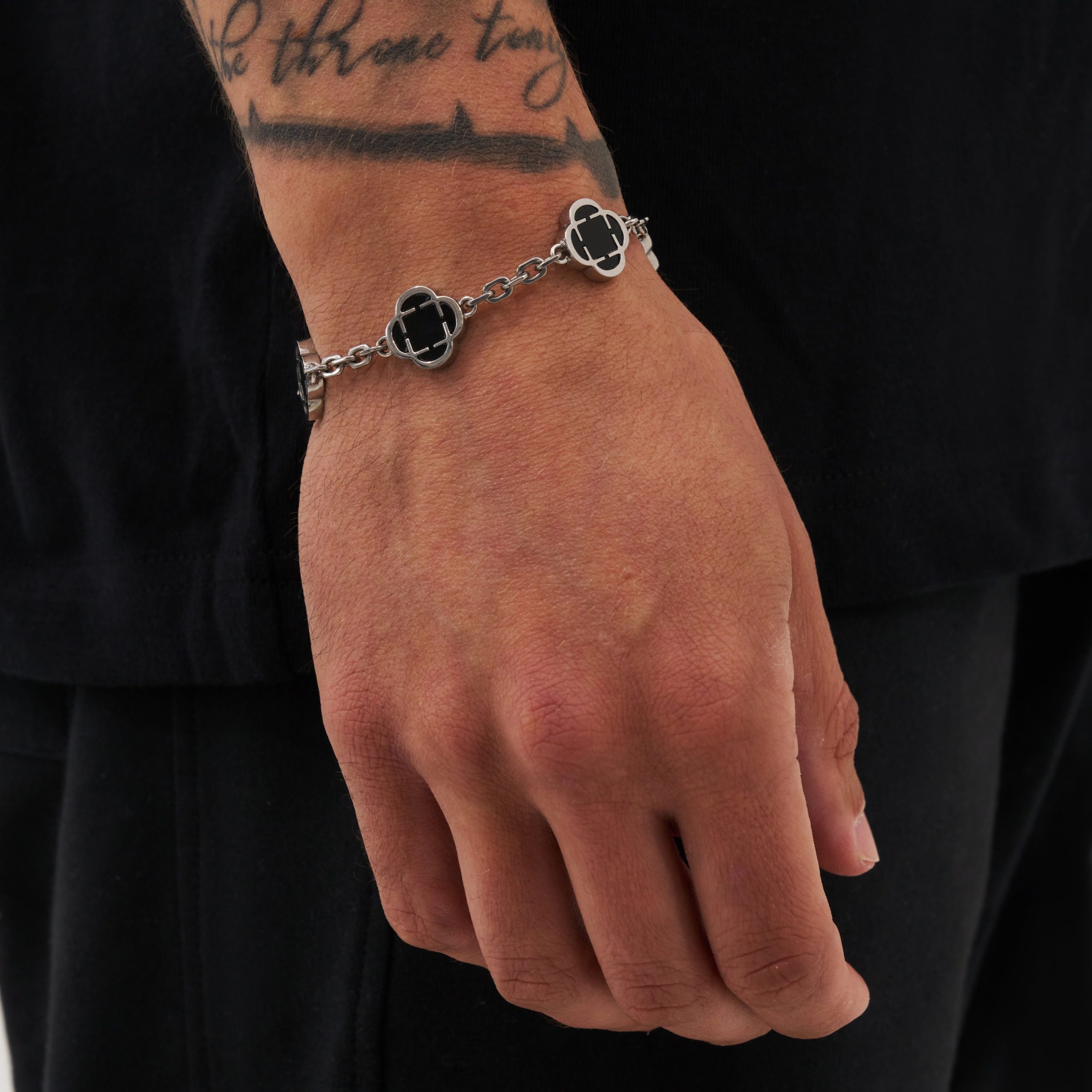 Onyx Clover Stone Bracelet (Silver) - Image 2
