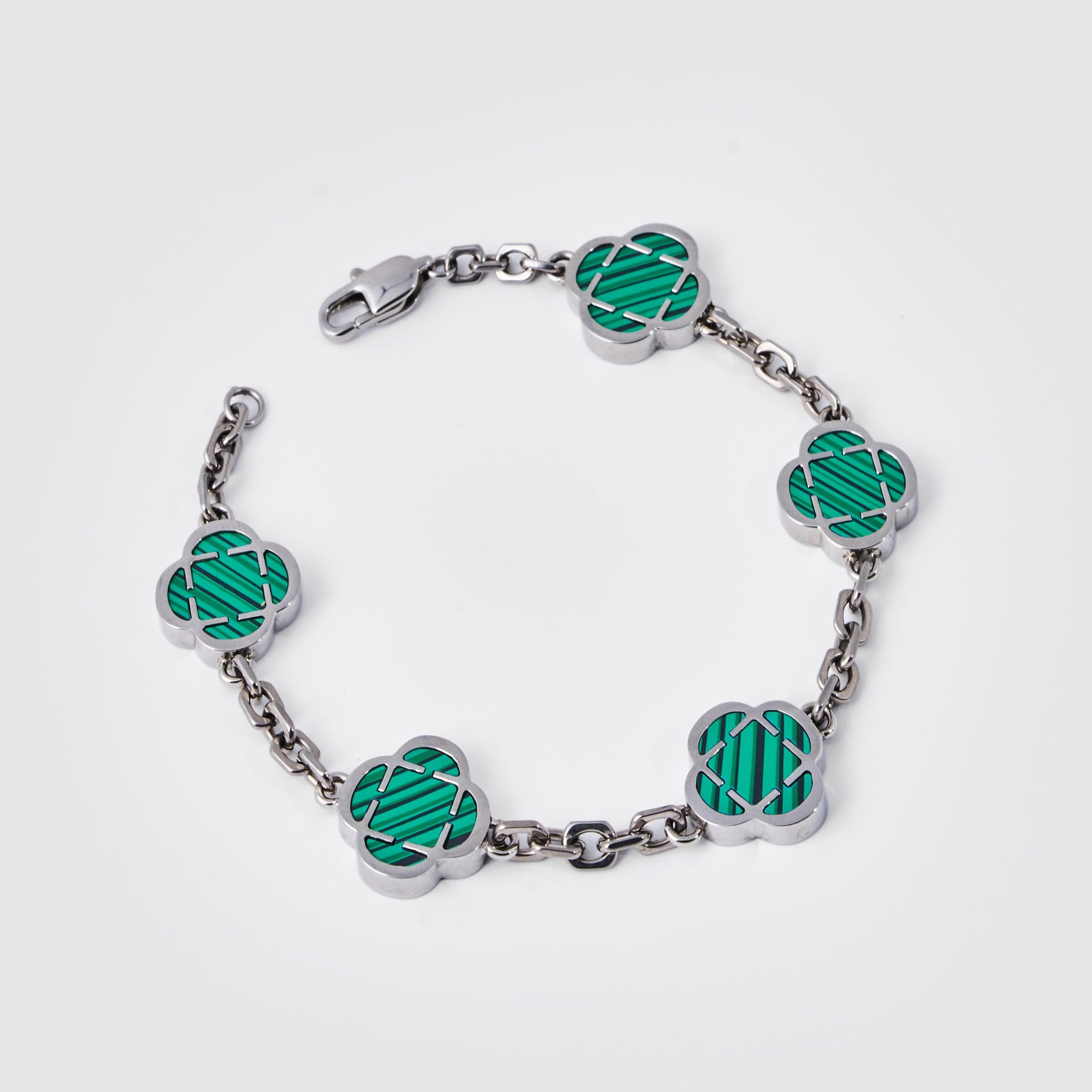 Malachite Clover Stone Bracelet (Silver) - Image 5