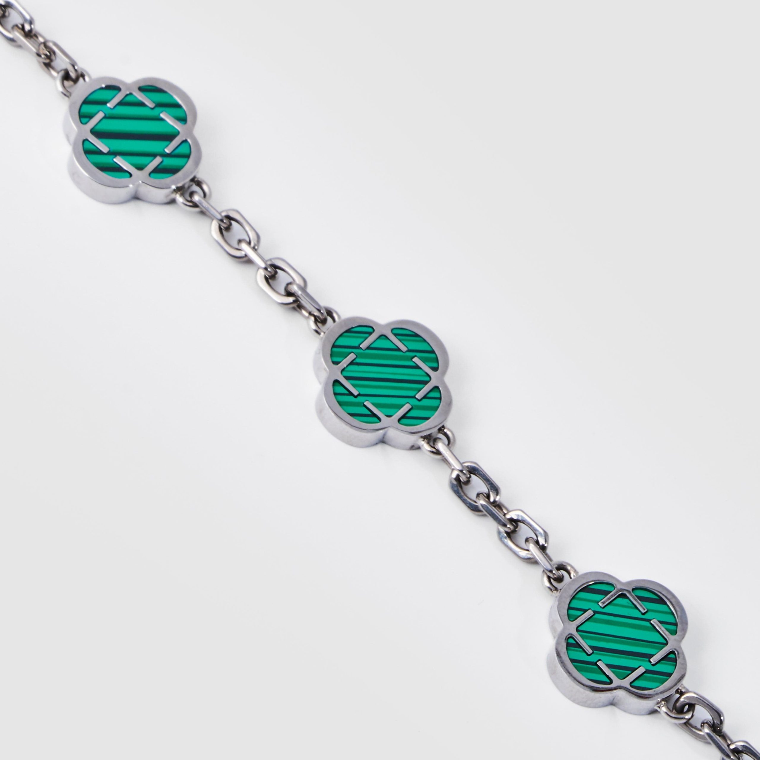 Malachite Clover Stone Bracelet (Silver) - Image 4