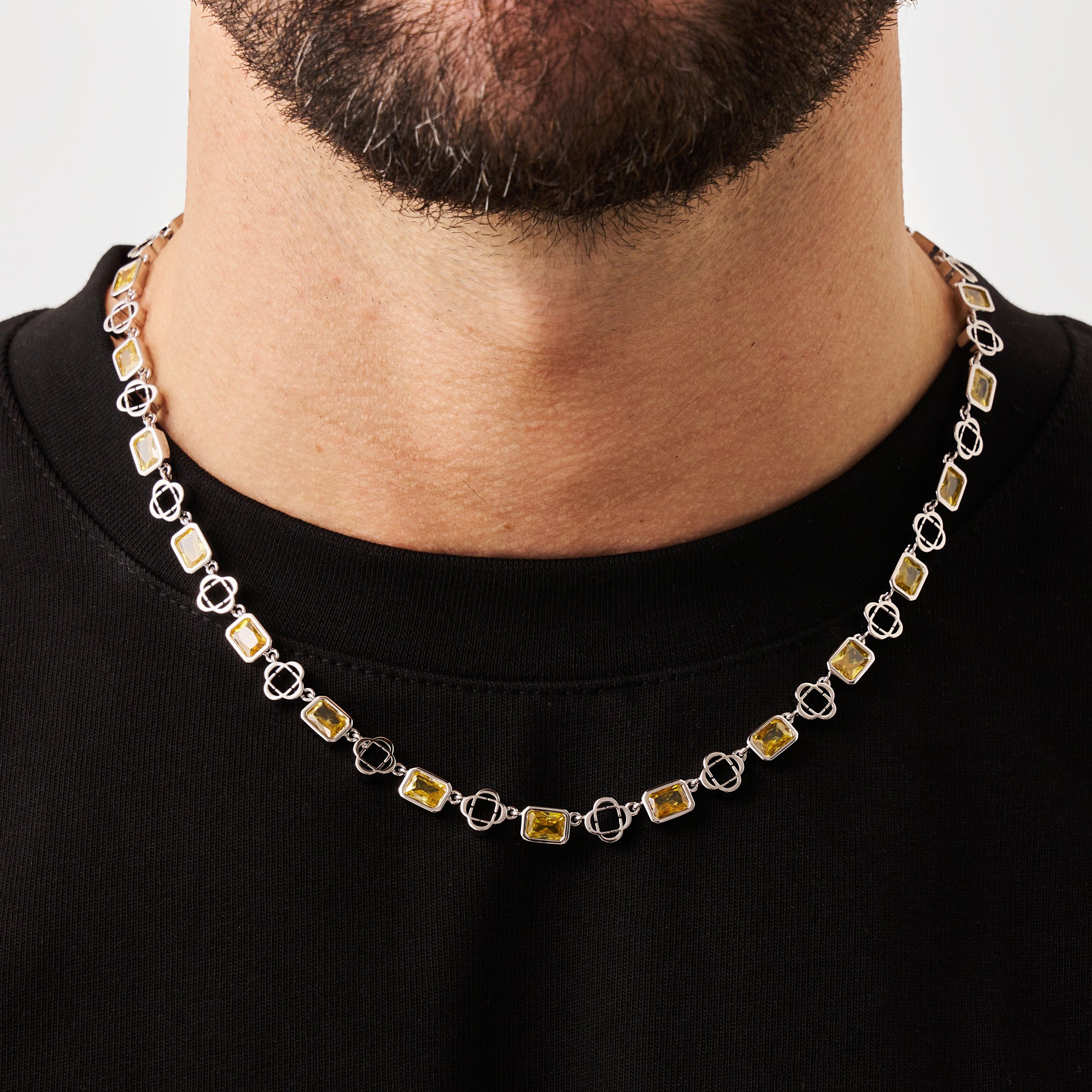 Yellow Gemstone Clover Necklace (Silver) - Image 2