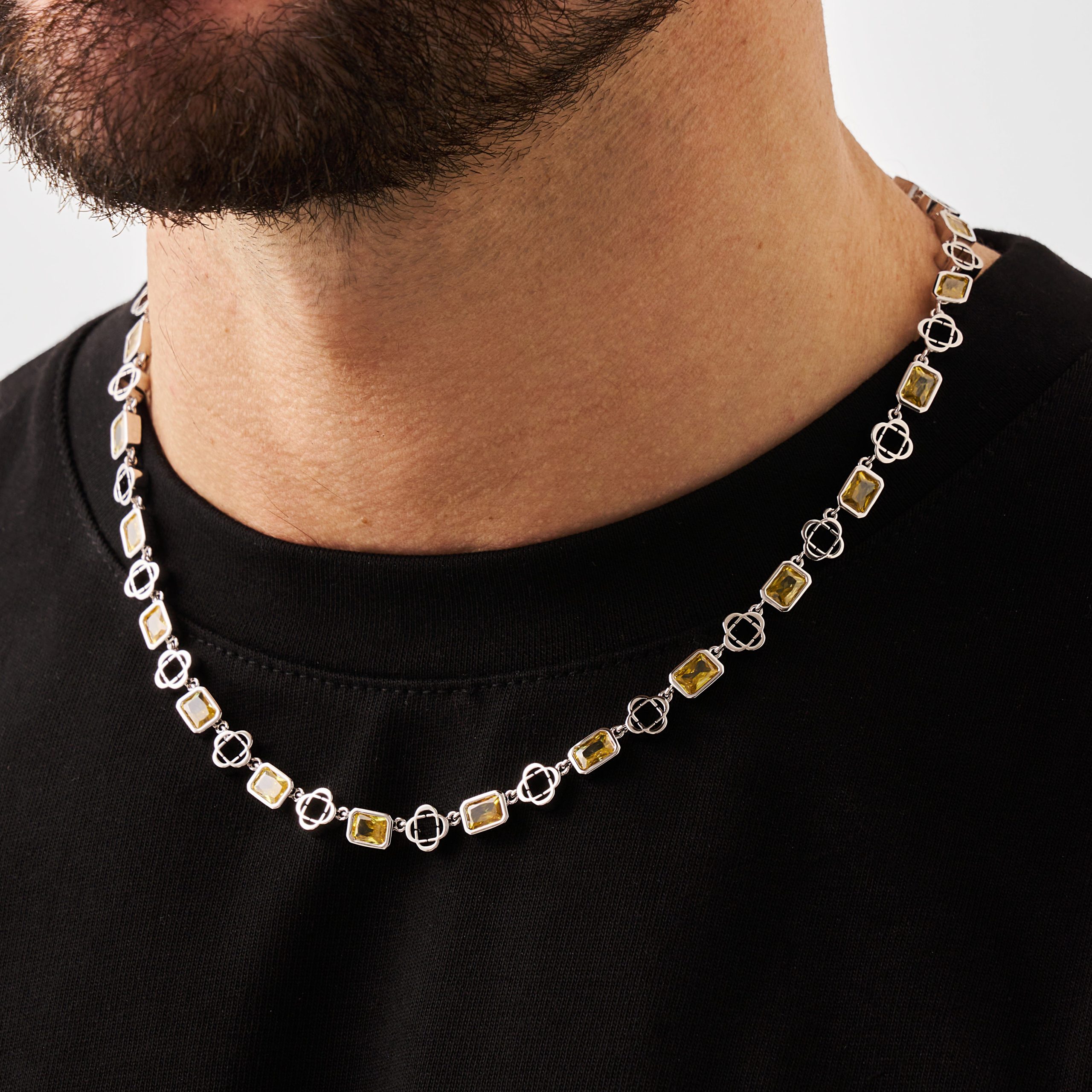 Yellow Gemstone Clover Necklace (Silver) - Image 3