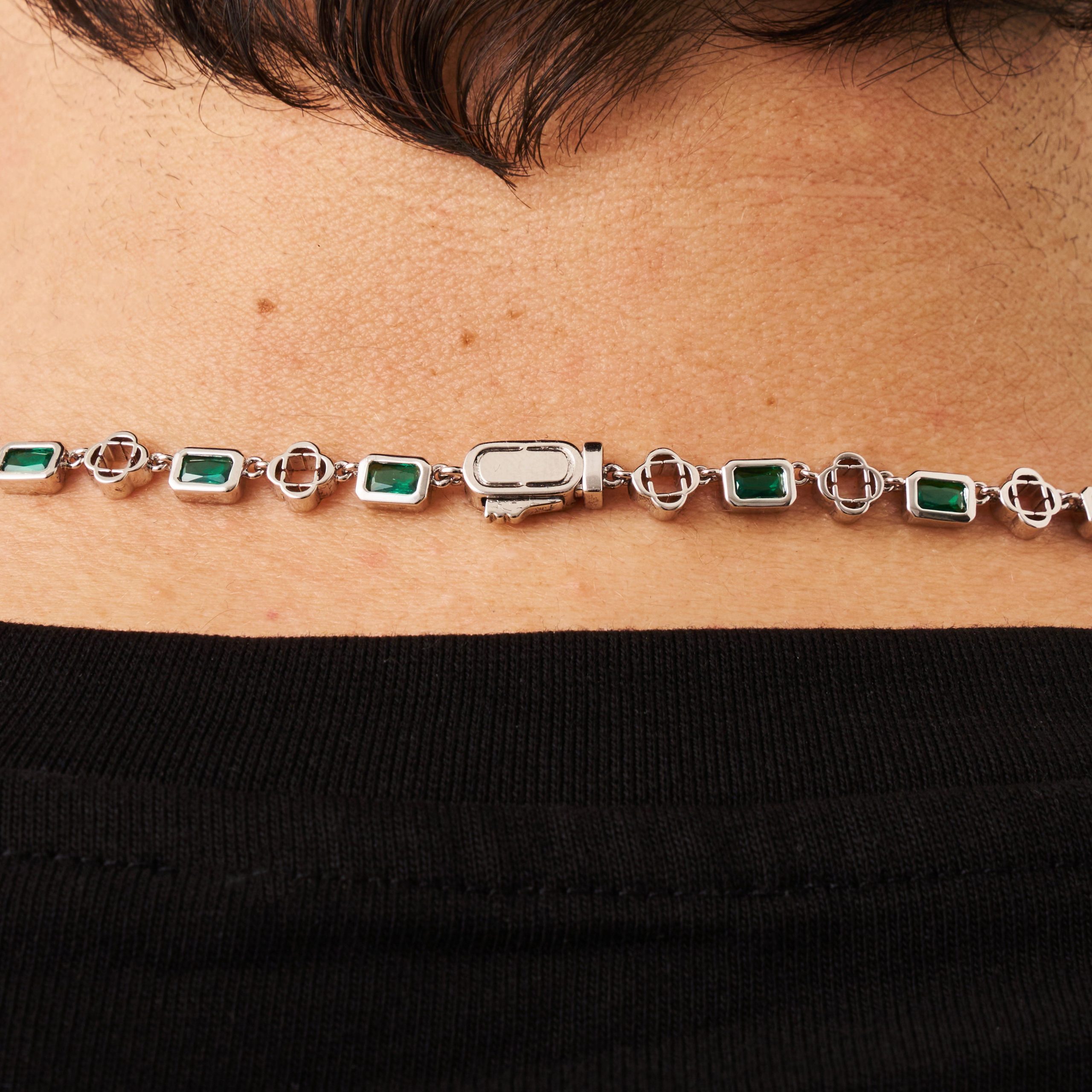 Green Gemstone Clover Necklace (Silver) - Image 7