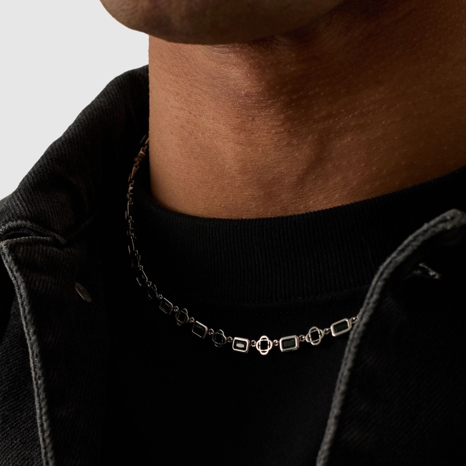 Green Gemstone Clover Necklace (Silver) - Image 6