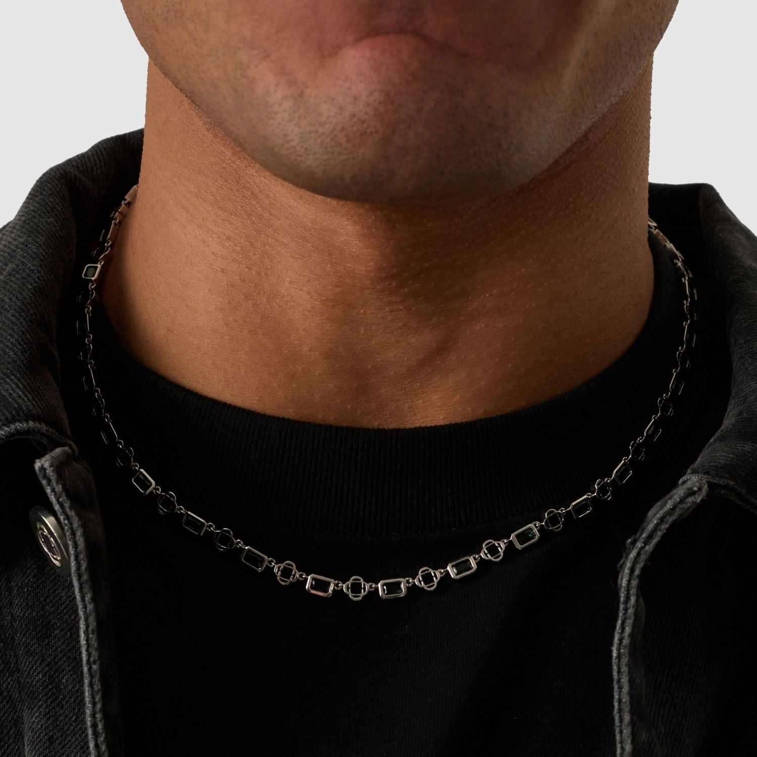 Green Gemstone Clover Necklace (Silver) - Image 5