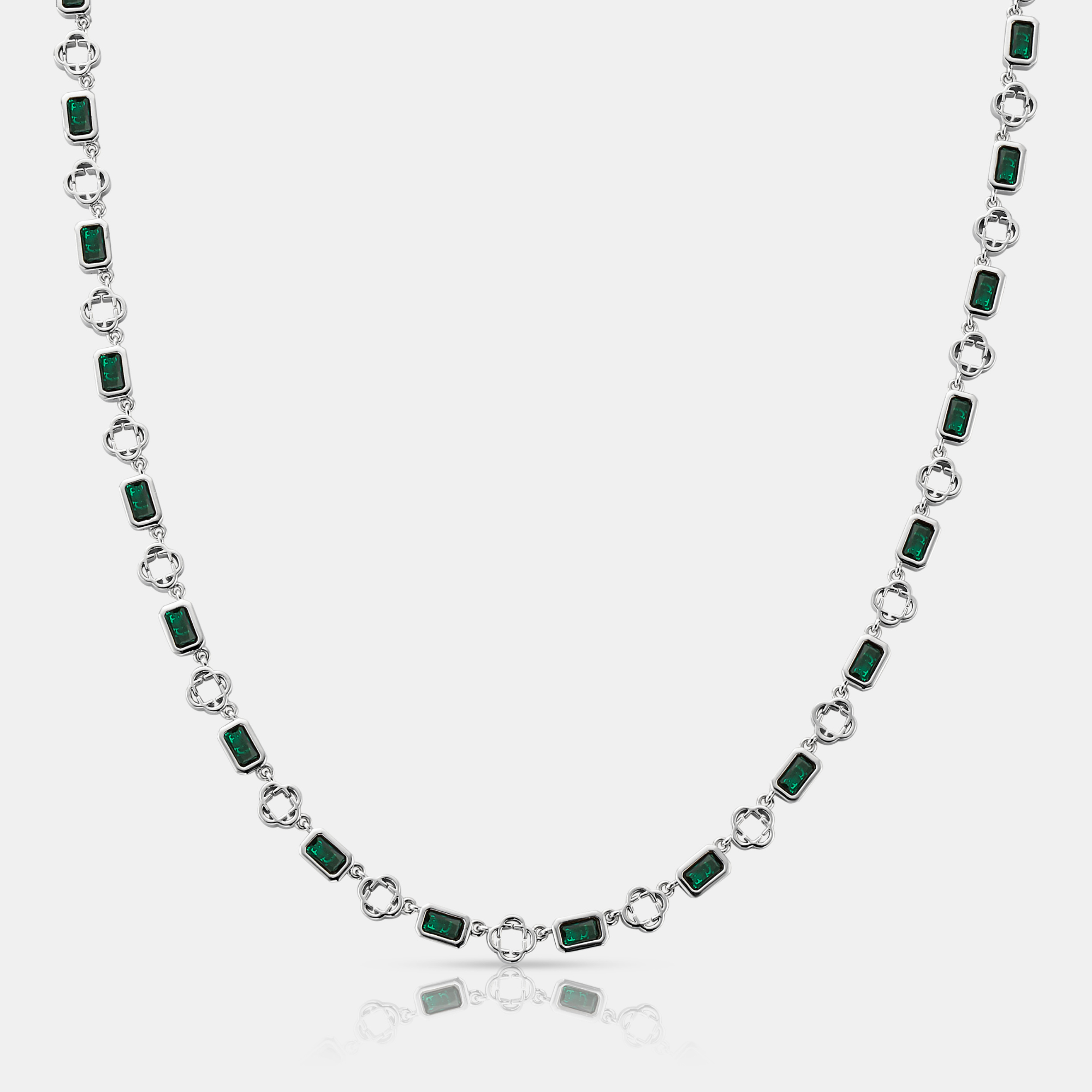 Green Gemstone Clover Necklace (Silver)