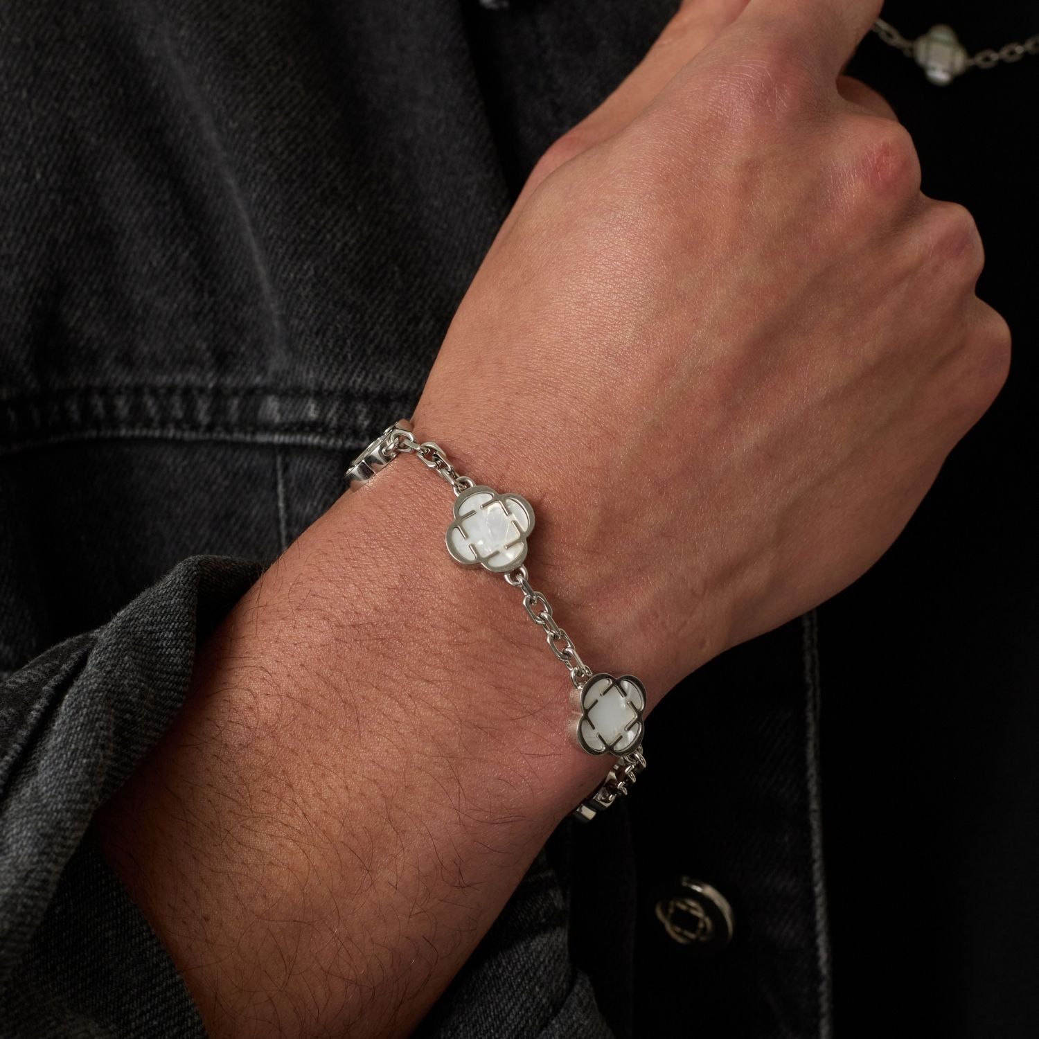 White Clover Stone Bracelet (Silver) - Image 3