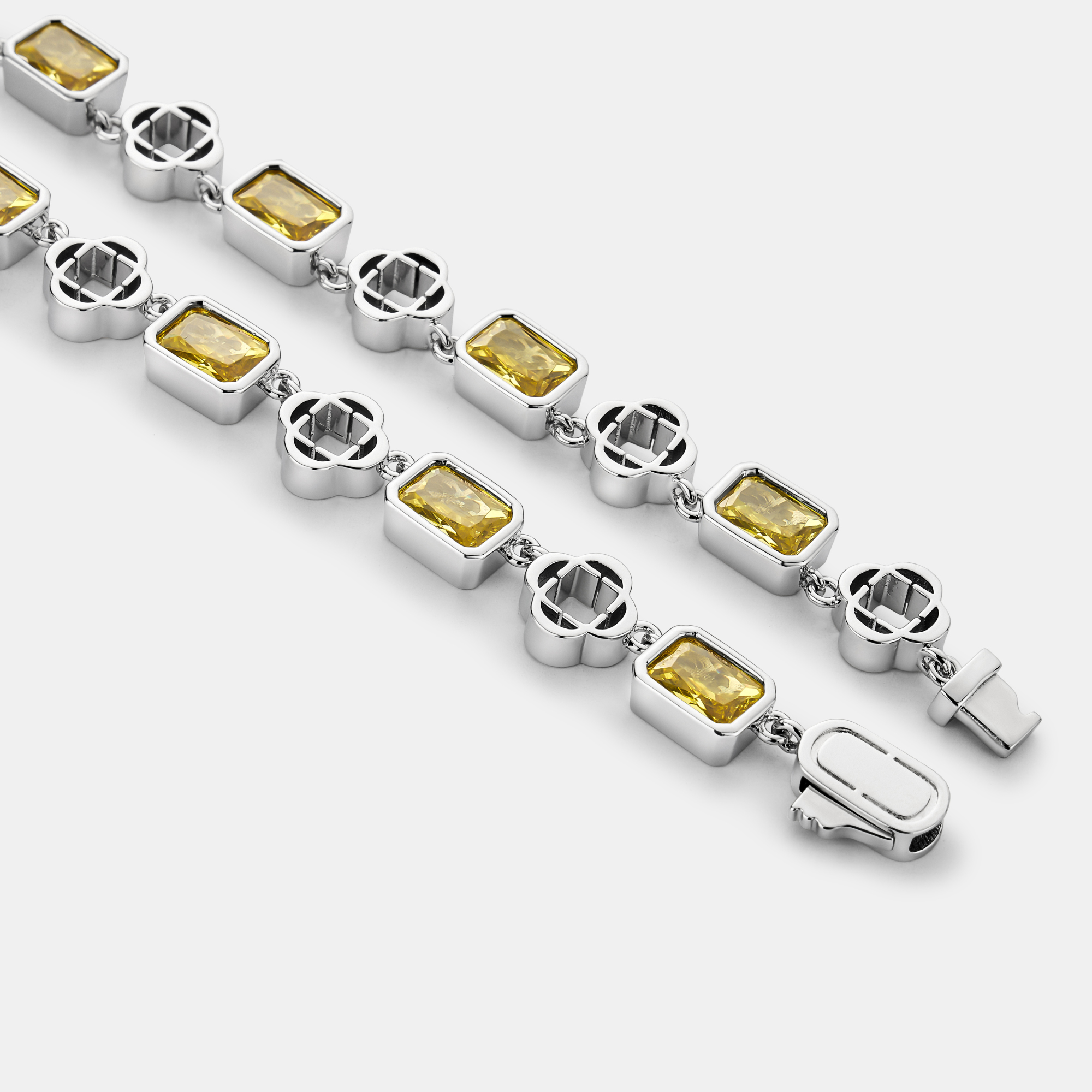 Yellow Gemstone Clover Necklace (Silver) - Image 8